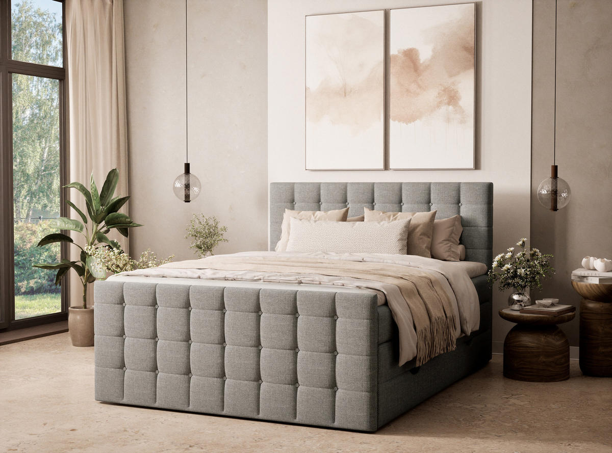 BOXSPRINGBETT Tasca 140/200 cm, in Grau, Bettkasten, Matratze, Topper - Schwarz/Grau, Holz/Holzwerkstoff (140/200cm) - Maison de Reve