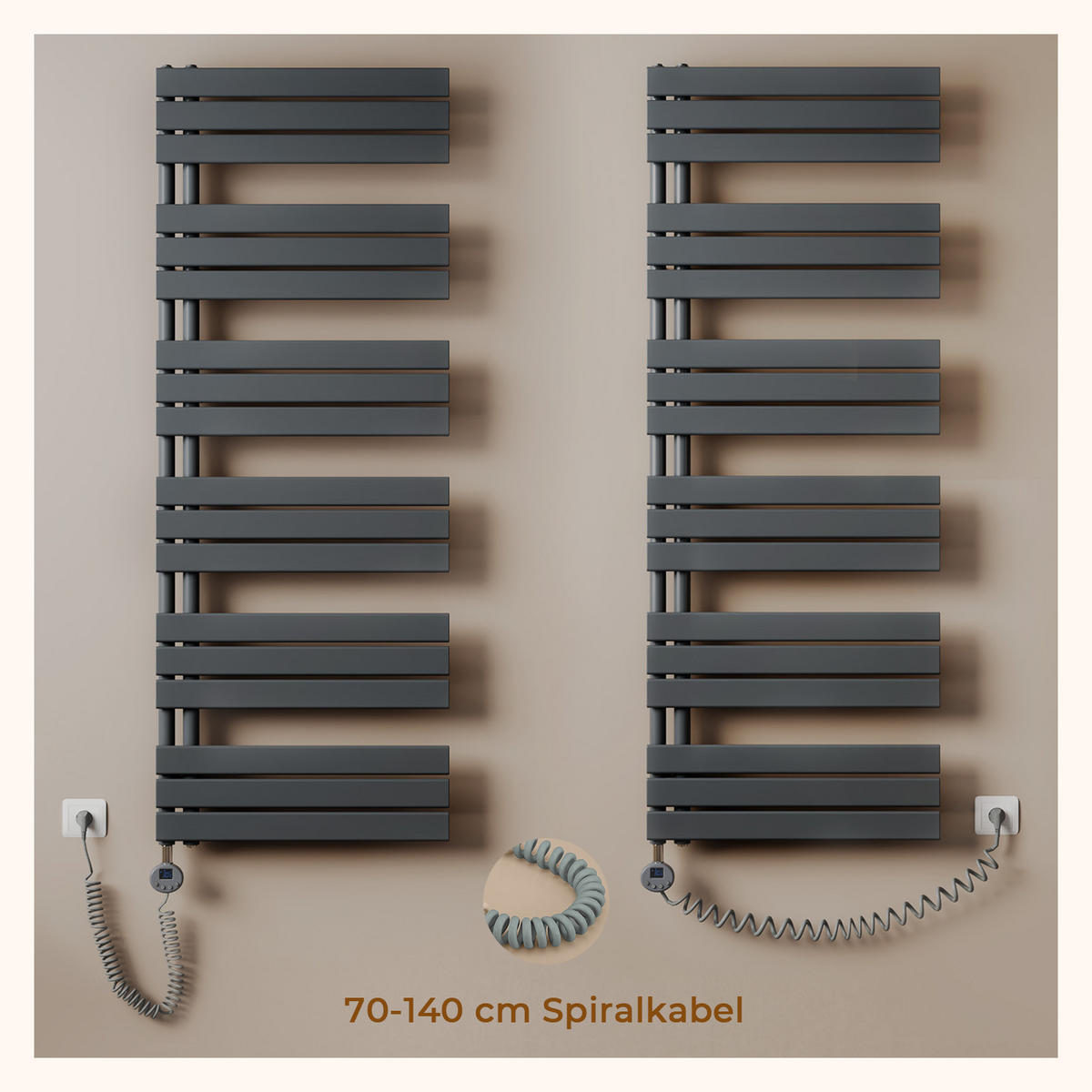 HANDTUCHHEIZKÖRPER 104,1/40 cm anthrazit elektrisch 400 W mit WLAN-Thermostat - Anthrazit, Metall (40/104/5.9cm) - S'AFIELINA
