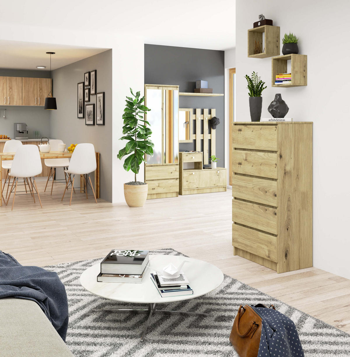 KOMMODE Eiche Artisan 121/60/40 - Eiche Artisan, Holzwerkstoff (60/121/40cm) - RAUMHIRSCH FURNITURE