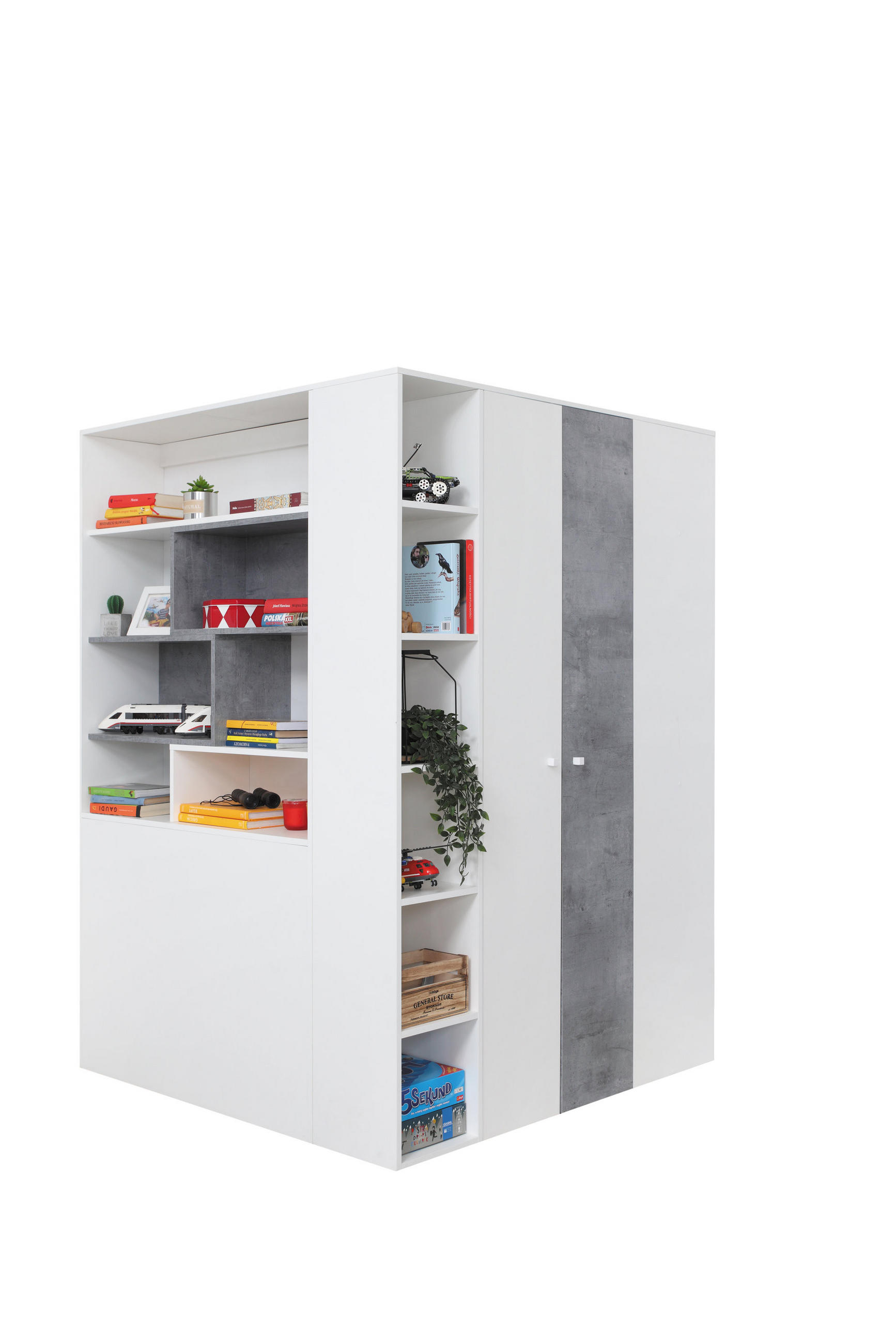 DREHTÜRENSCHRANK GALIA 135/190/135cm 2-türig Weiß - Weiß/Grau, Holzwerkstoff (135/190/135cm) - MASSENO