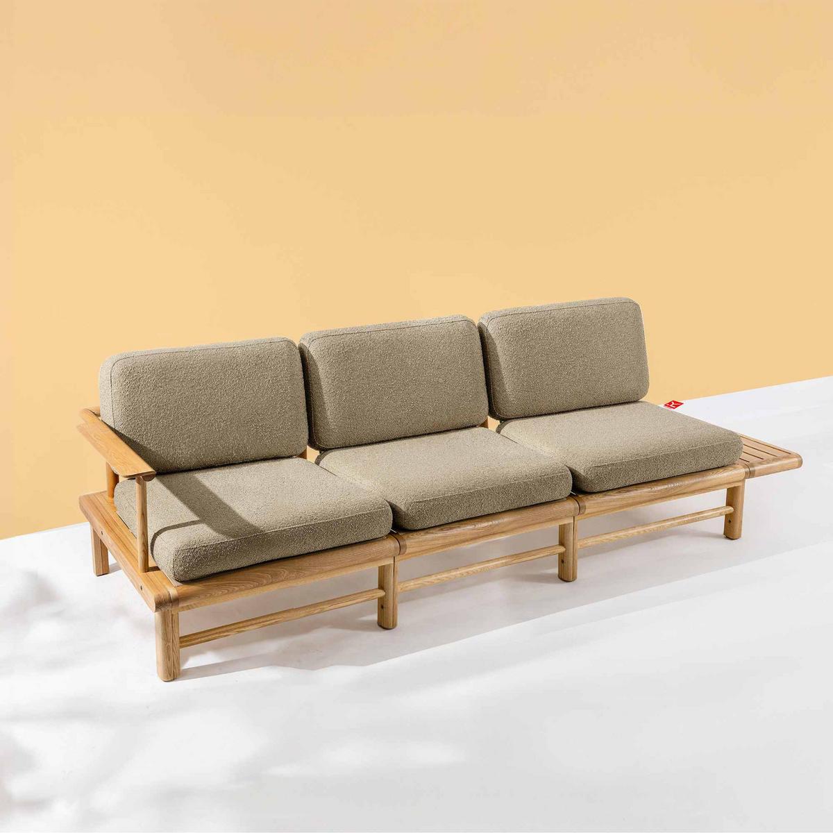 GARTENSOFA ATREDA 3-Sitzer, mit Ablage - Beige, Holz/Textil (245/74/80cm) - KONSIMO®