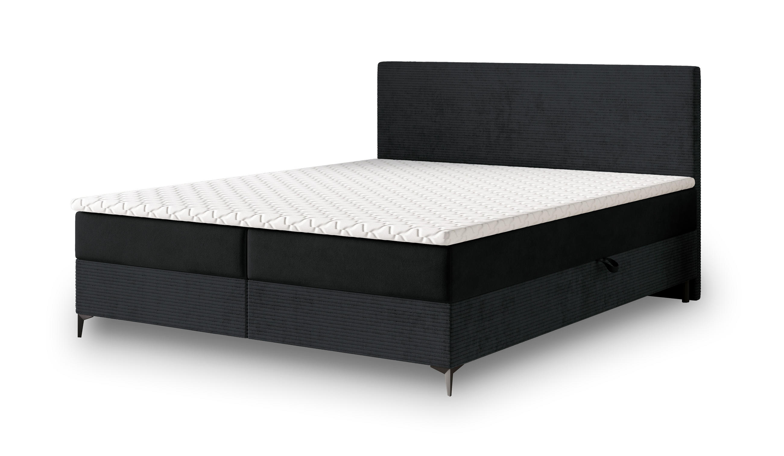 BOXBETT TORREL 180x200 cm mit Matratze und Topper - Schwarz - Schwarz, Holz (180/200cm) - MASSENO
