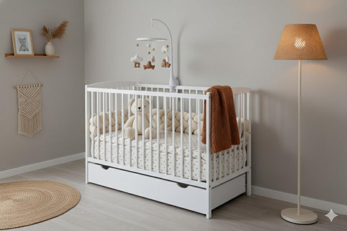 BABYBETT Elva 2in1 mit Matratze und Schublade - Weiß, Holz - kiki design