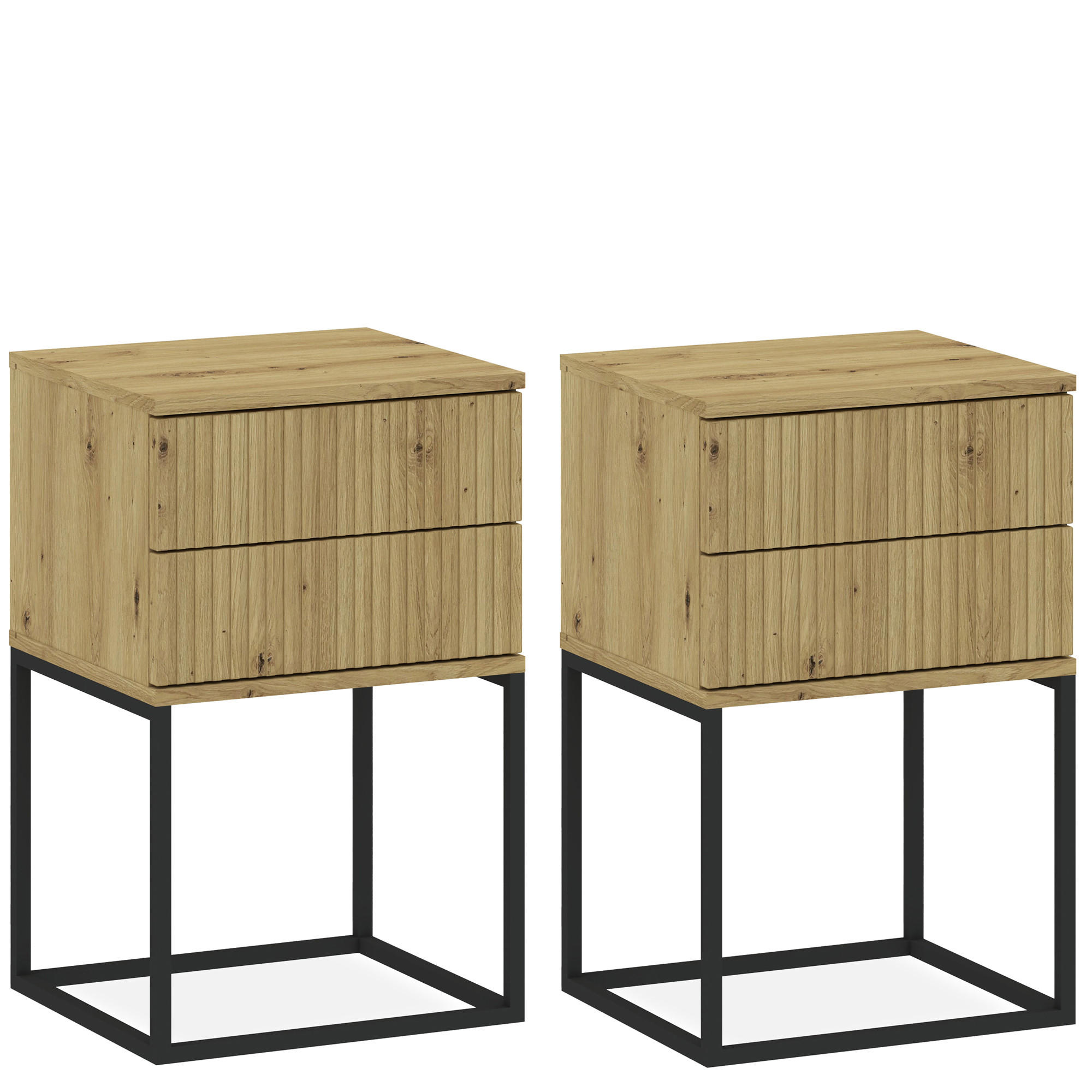 NACHTTISCH RECTUS 2-er Set - Eichefarben/Schwarz, Holzwerkstoff (40/65/39cm) - KONSIMO®