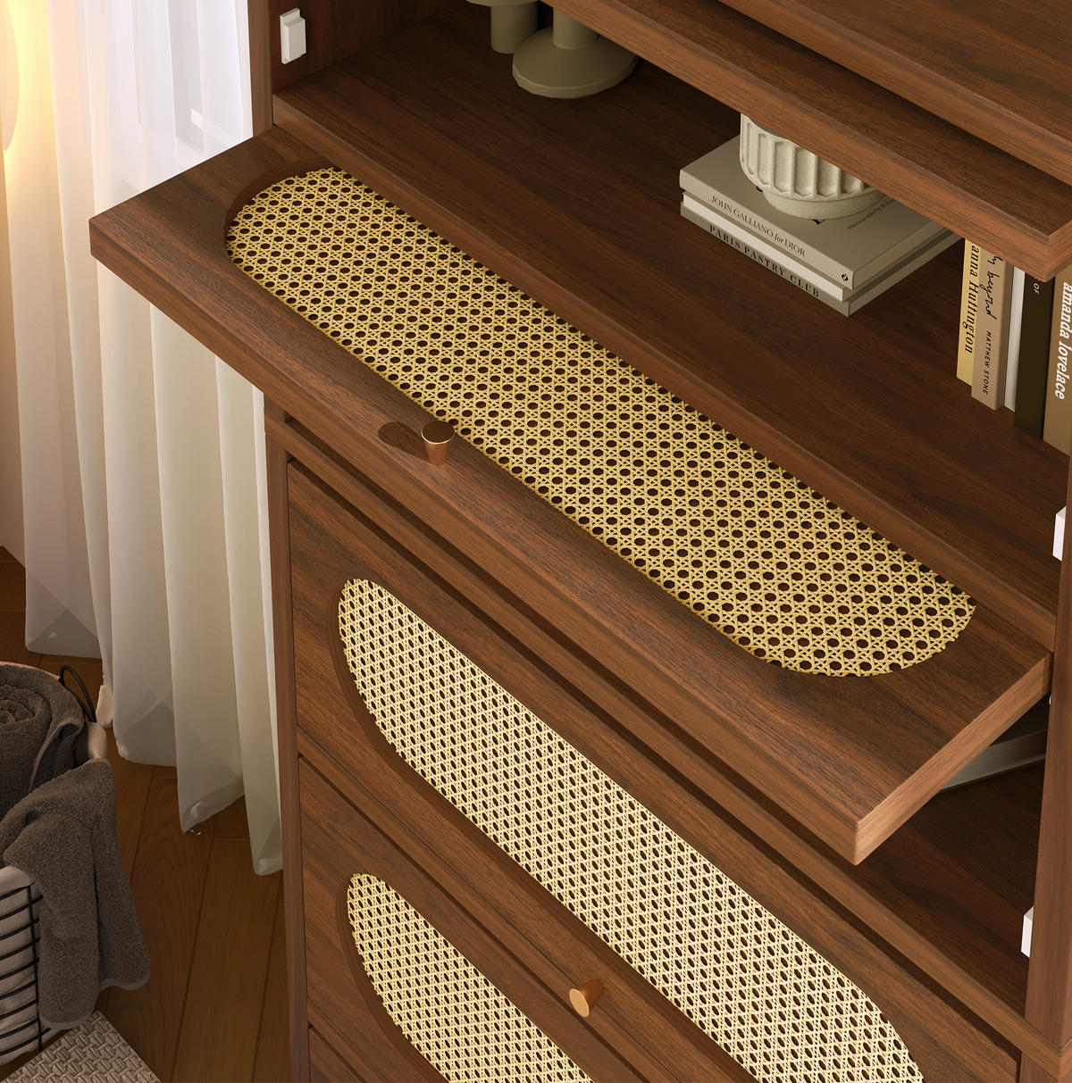 SIDEBOARD 80/40/163 cm Nussbaum aus Holz mit Rattan - Walnussfarben, Holzwerkstoff (40/163/80cm) - OKMYHOME