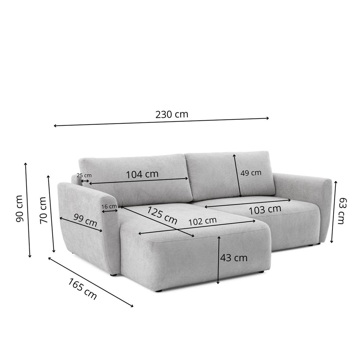 ECKSOFA BELLA L Rechts mit Schlaffunktion 140x205 Velours Grau - Schwarz/Grau, Holz/Kunststoff (165/230cm) - Muffo