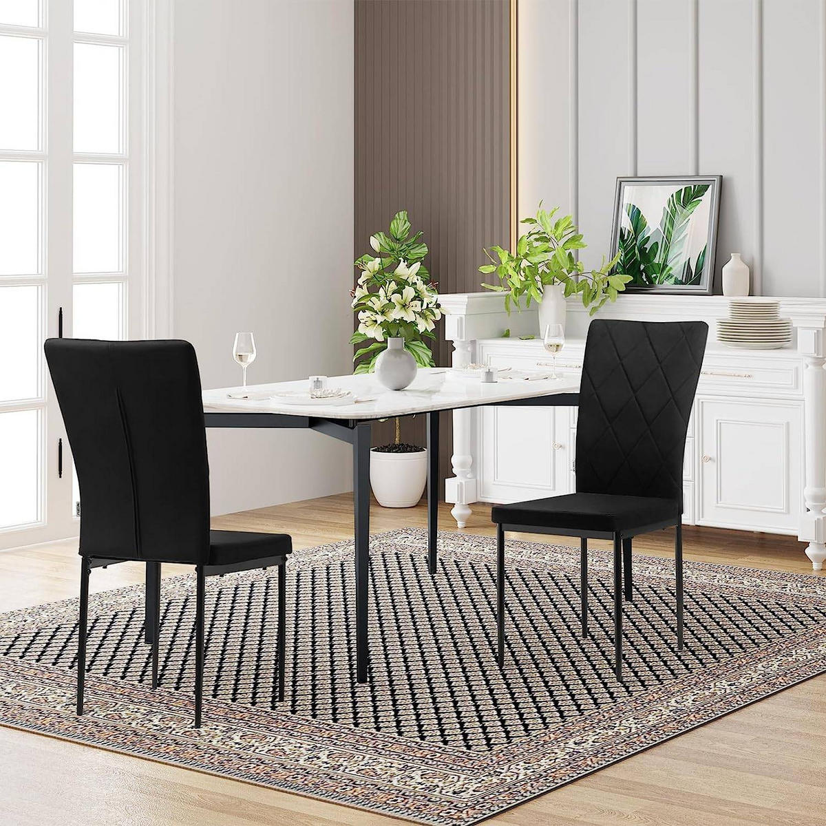 ESSZIMMERSTUHL 4er Set, Samtbezug, Schwarz - Schwarz, Leder/Kunststoff (42/94.5/59cm) - Woltu