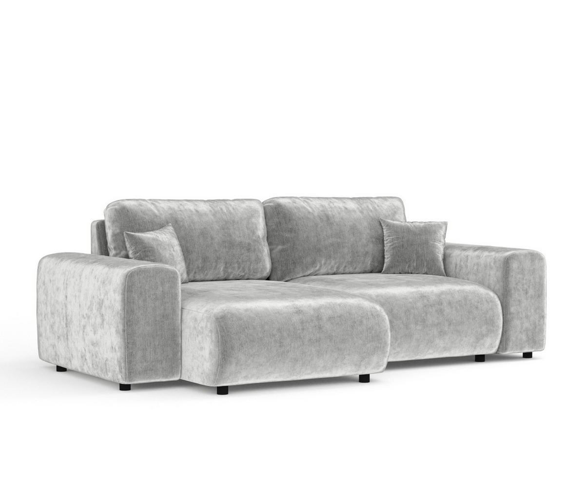 ECKSOFA Zanzibar Hellgrau Chenille - Hellgrau/Schwarz, Holz/Holzwerkstoff (237/144cm) - Maison de Reve