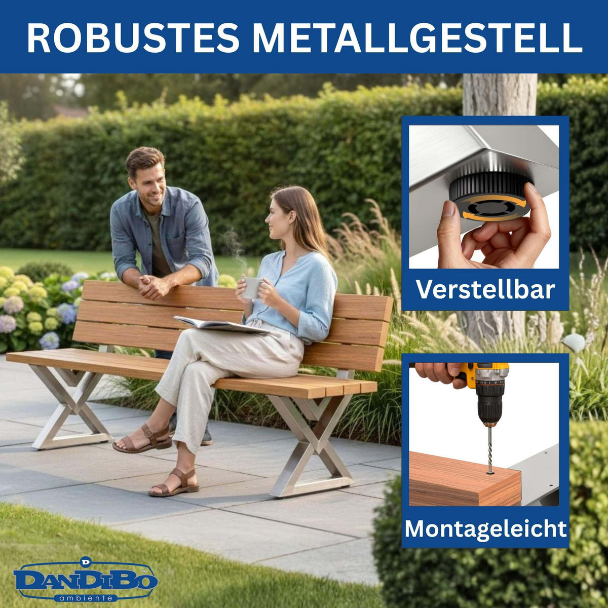 BANKGESTELL mit Lehne Edelstahl Set DIY Bank - Edelstahlfarben, Metall (45/76/6cm) - DanDiBo
