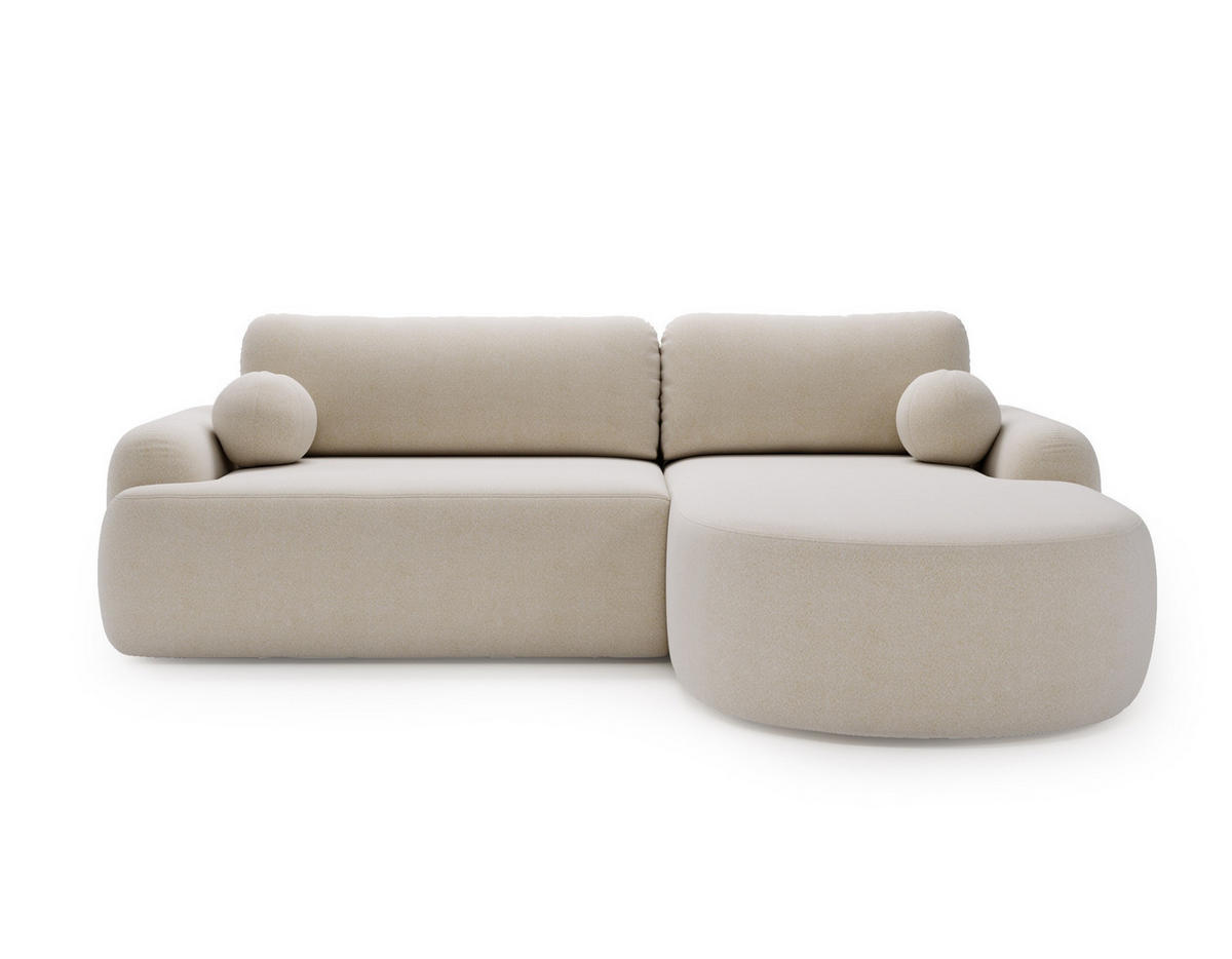 ECKSOFA Cloudy Creme, Sofa aus Boucle-Stoff mit Kissen, rechte seite - Creme, Holzwerkstoff/Textil (261/177cm) - Bettso