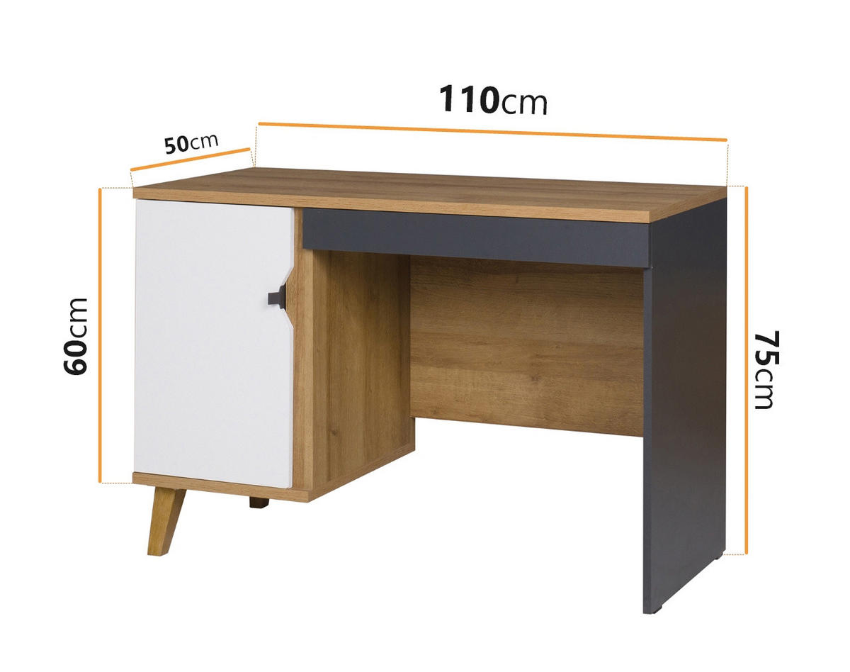 SCHREIBTISCH Aster 110x50 - Eichefarben/Graphitfarben, Holzwerkstoff/Kunststoff (50/110/75cm) - Ravio