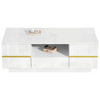 COUCHTISCH mit LED Weiß/Gold 100/50/35,5 cm 2 Türen - Weiß, Holzwerkstoff (100/50/35.5cm)