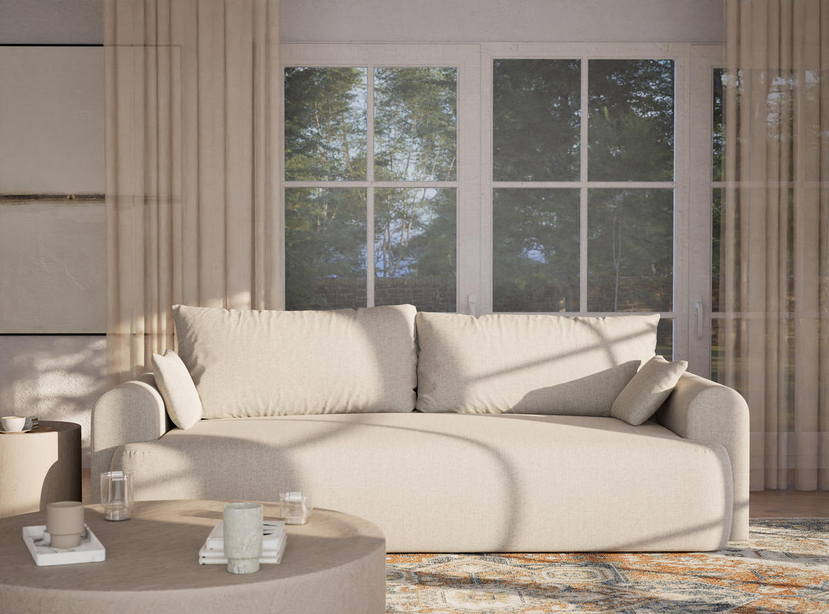 SOFA MIT SCHLAFFUNKTION Toluca Hellbeige Webstoff - Beige/Schwarz, Holz/Holzwerkstoff (247/69/90cm) - Maison de Reve