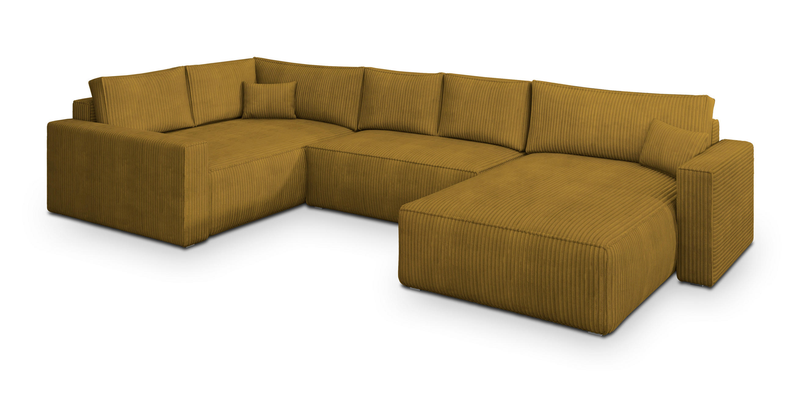 WOHNLANDSCHAFT VELAMI L-S Gelb Kordstoff mit Schlaffunktion - Gelb, Holz (365/83/194cm) - MASSENO