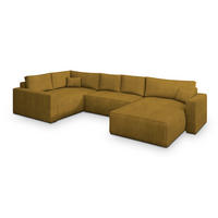 WOHNLANDSCHAFT VELAMI L-S Gelb Kordstoff mit Schlaffunktion - Gelb, Holz (365/83/194cm) - MASSENO