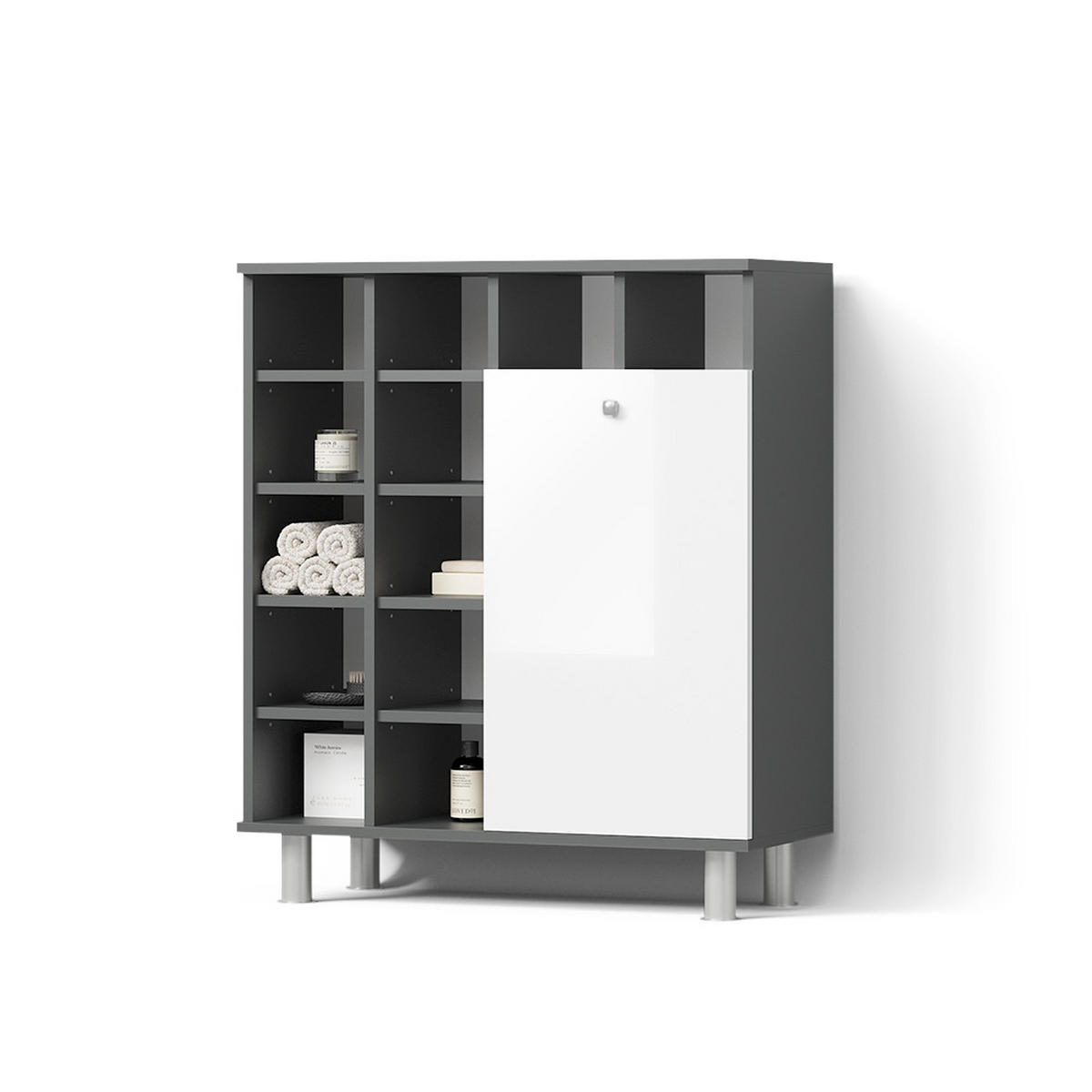BADSCHRANK Fucino Weiß Hochglanz 78.4 x 91.6 cm - Weiß Hochglanz, Holzwerkstoff (78.4/91.6/34cm) - Livinity®