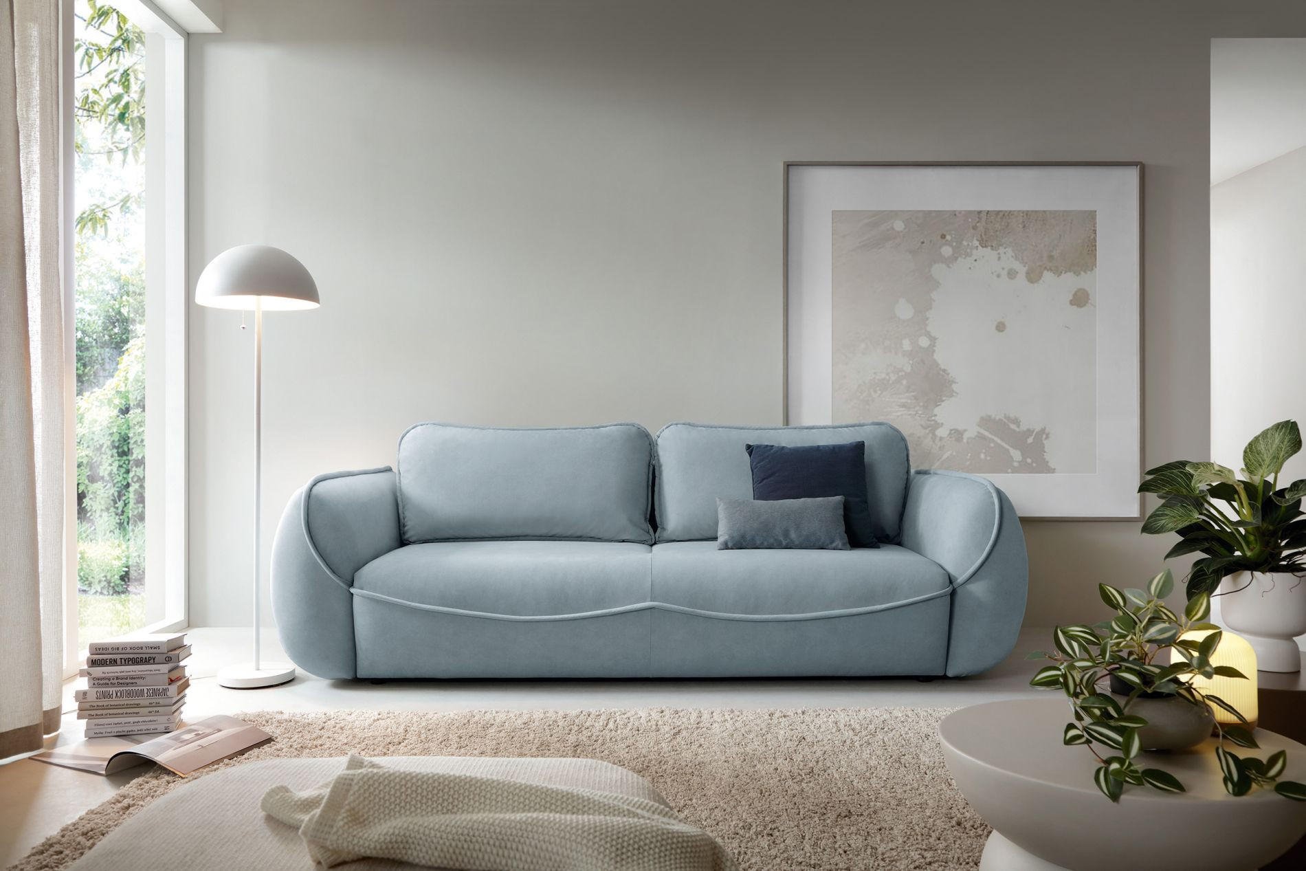 Thumbnail - Selsey 3-Sitzer, Hellblau, Textil, 257x90x114 cm, Wohnzimmer, Sofas & Couches, Schlafsofas
