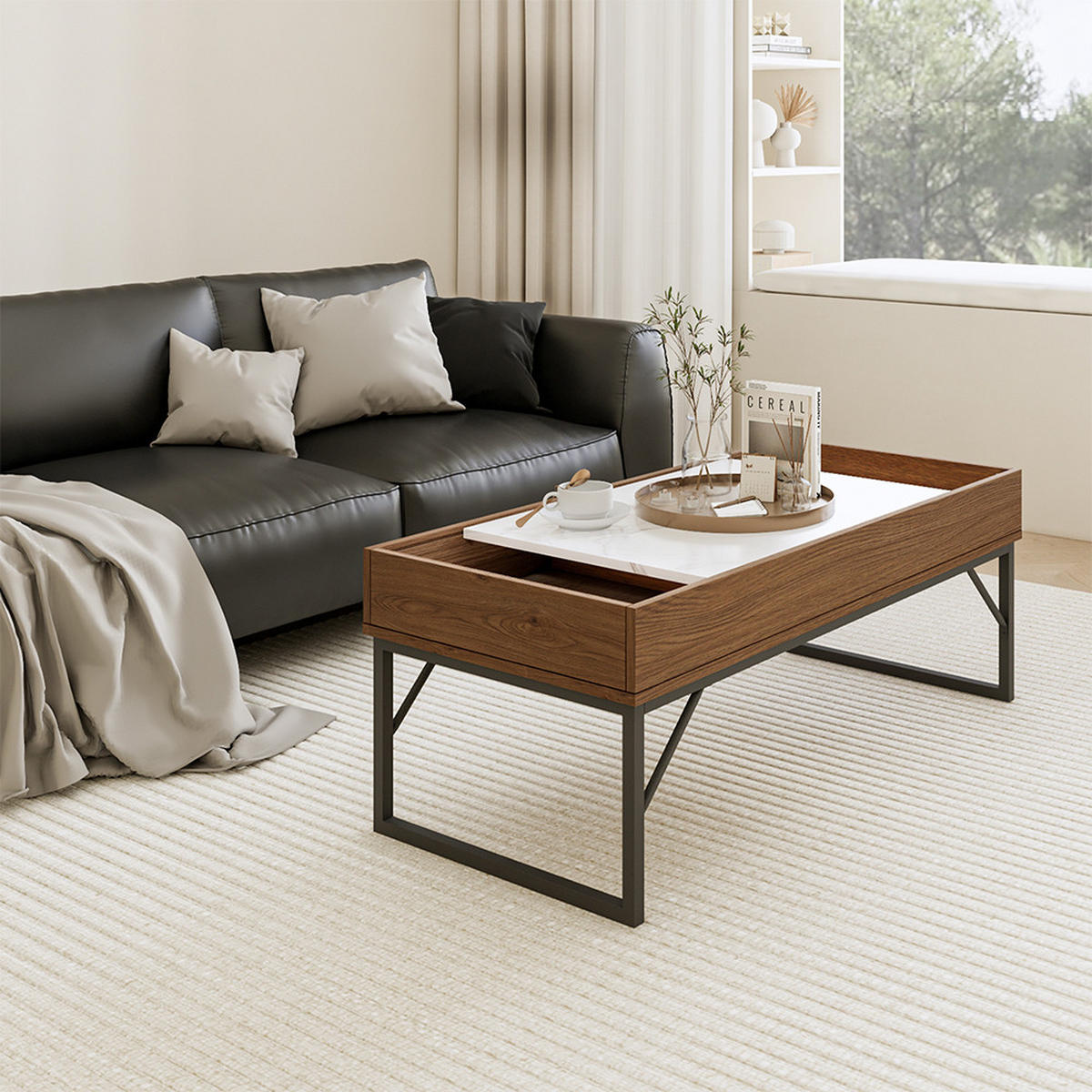 COUCHTISCH Lunero Nussbaum 105 x 50 cm - Weiß Hochglanz/Walnussfarben, Holzwerkstoff (50/105/40cm) - Vicco
