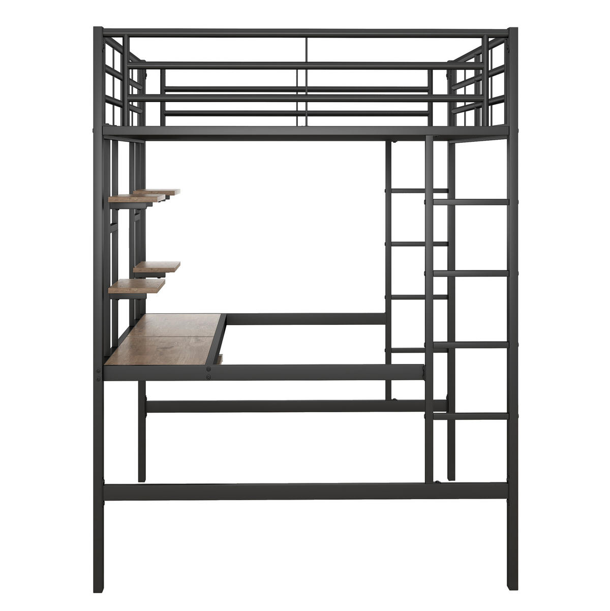 HOCHBETT 140/200 cm in Schwarz mit Schreibtisch und 2 Regalen - Schwarz, Metall (140/200cm) - Flora Grace