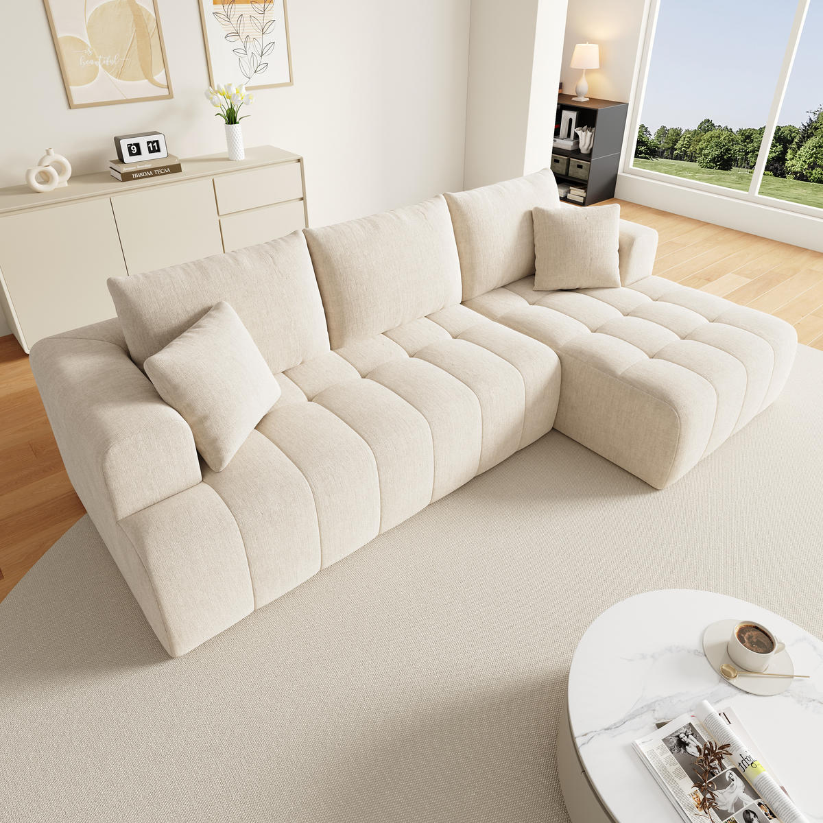 ECKSOFA 244.5/136/79 cm Beige Chenille - Beige, Textil (244.5/136cm) - Oxeza