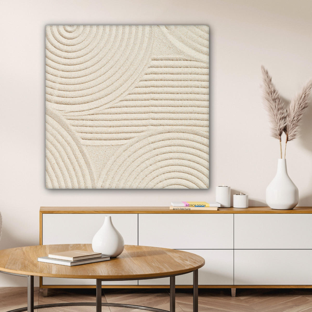LEINWANDBILD Muster - Abstrakt - Weiß 90x90 cm - Beige, Textil (90/90cm) - MuchoWow