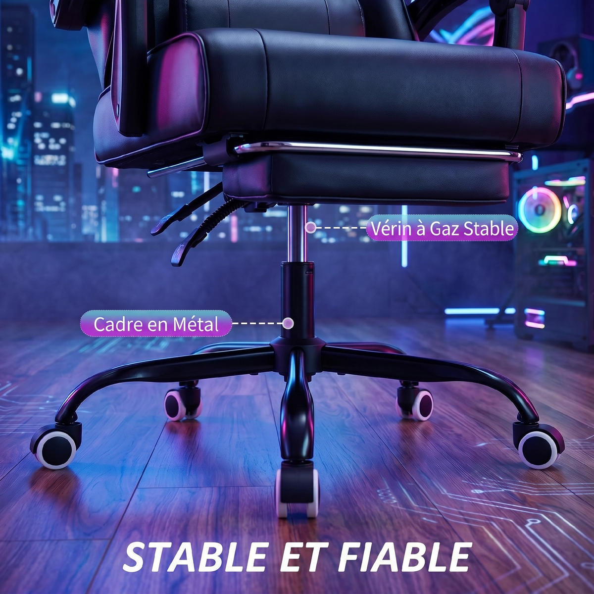 GAMINGSTUHL DE-11867 mit USB-Massage & 155° Neigung Schwarz - Schwarz, Metall (63/134/66cm) - ComfortXL