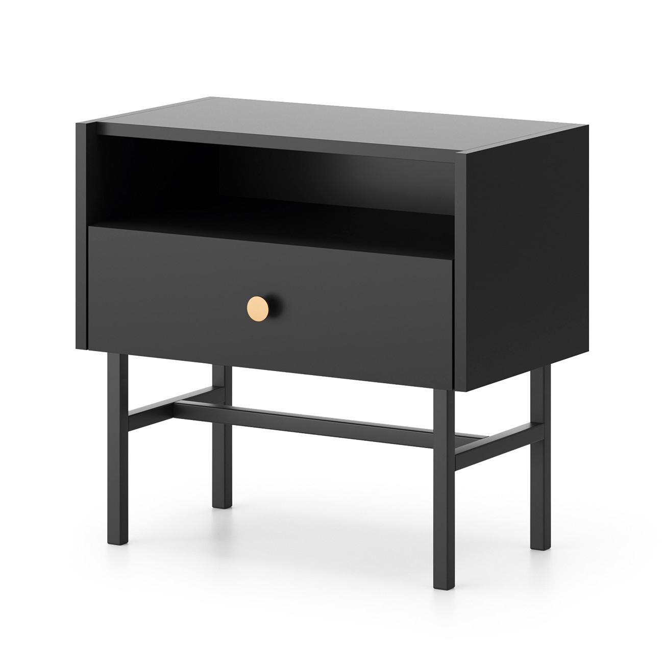 Beautysofa Nachttisch Schwarz 55x52x39 cm