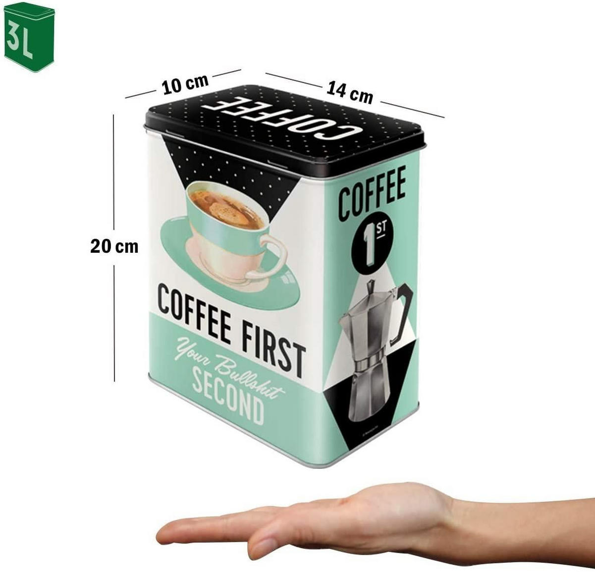 VORRATSDOSE L Say it 50's Coffee First - Multicolor, Metall (14/20/10cm) - Nostalgic-Art