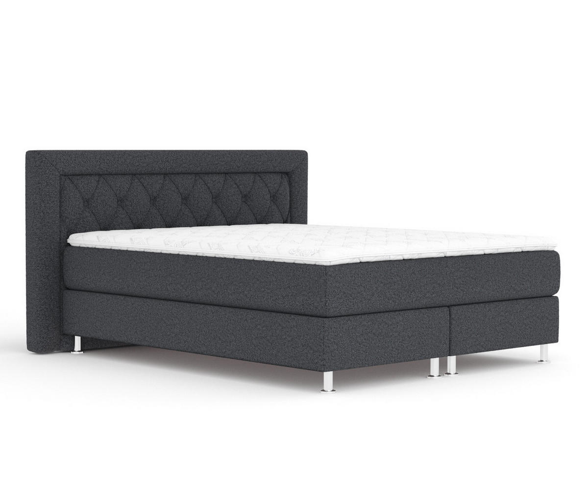 BOXSPRINGBETT Lavello Schwarz 160/200 cm mit Latex-Topper - Silberfarben/Schwarz, Holz/Holzwerkstoff (160/200cm) - Maison de Reve