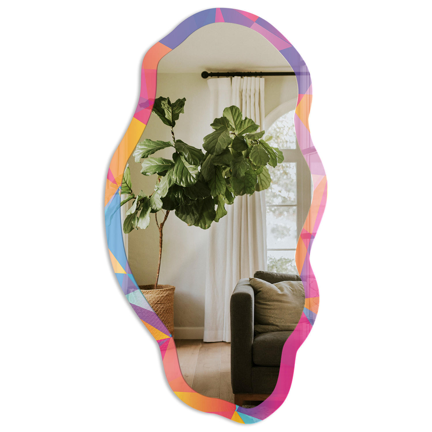 SPIEGEL 90x45 cm asymmetrisch mit Druck - Farbenfrohes Mosaik - Transparent, Glas (45/90/0.4cm) - TULUP