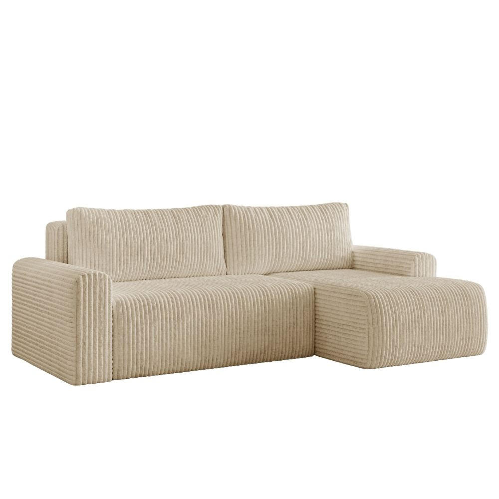 ECKSOFA MILO SMALL mit Schlaffunktion und Bettkasten, Rechts - TILIA 11 - Beige, Holz (240/142cm) - Dekori_Interiors