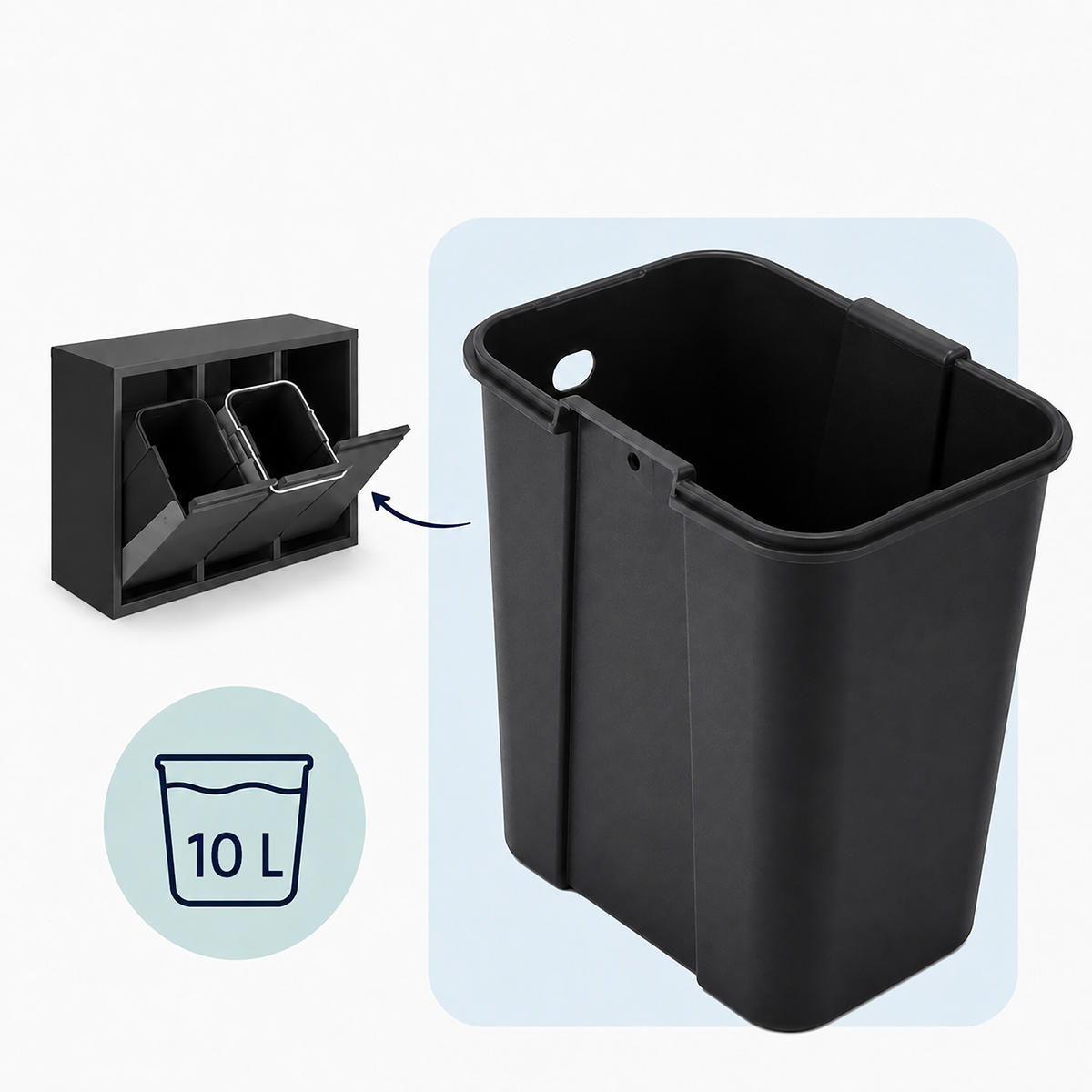 COȘ Negru 3-compartimente rabatabil 3x10 l - negru, material plastic/metal (65/49/25cm) - Relaxdays