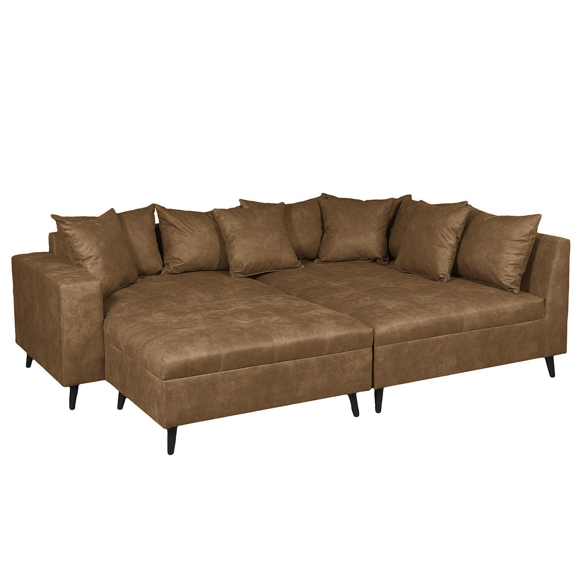 ECKSOFA mit Ottomane und Hocker - Schwarz/Braun, Birkenholz/Textil (247/174cm) - home24