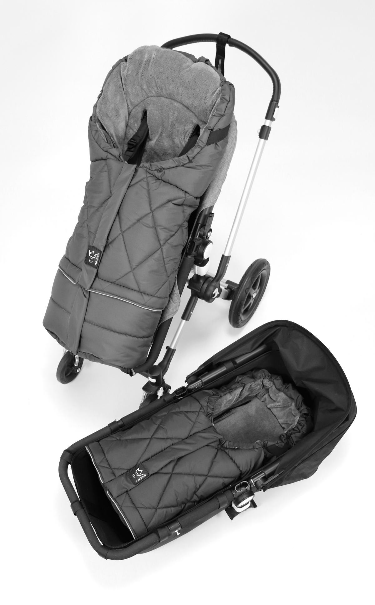 KINDERWAGEN-FUSSSACK Moony 2in1, Sherpa Fleece grey, black - Schwarz, Textil (48/10/105cm) - Kaiserbaby