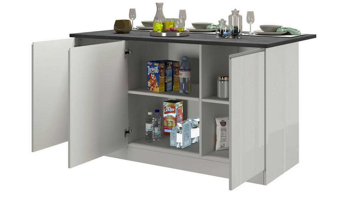 KÜCHENINSEL Glänzendes Weiß, Schiefer 90/155/90 cm - Schieferfarben/Weiß, Holzwerkstoff (155/90/90cm) - DMORA