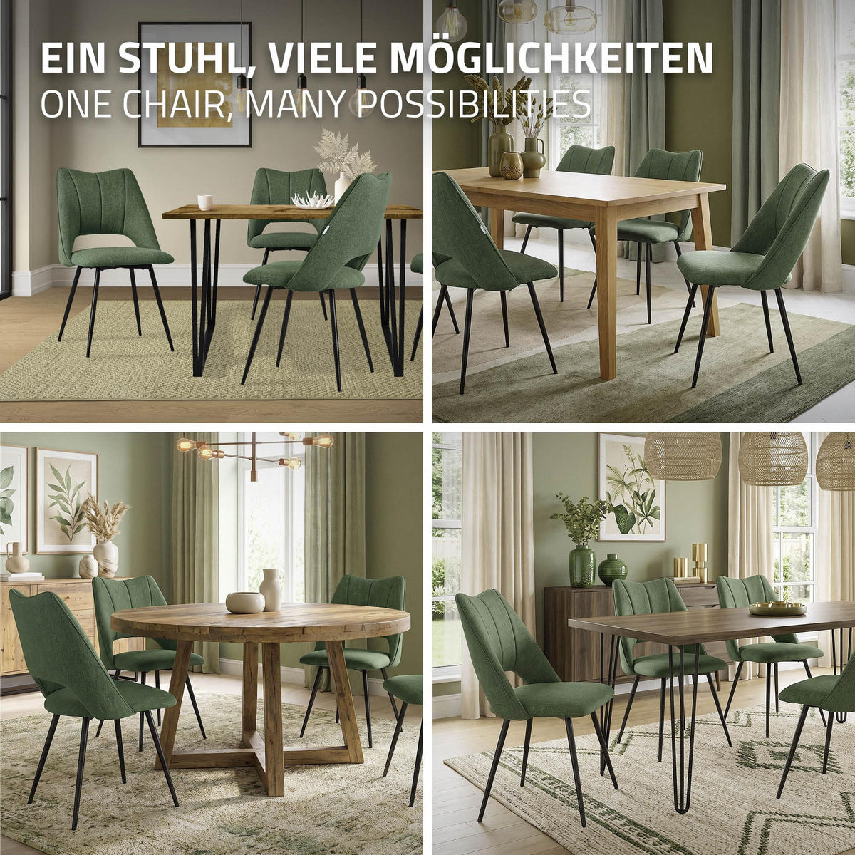ESSZIMMERSTÜHLE 2ER-SET Grün Stoffbezug - Schwarz/Grün, Textil/Metall (57/89/53cm) - ML-DESIGN