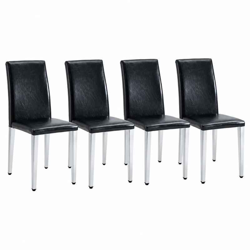 ESSZIMMERSTUHL 4er-Set PU-Leder Metall Schwarz-Silber - Schwarz, Metall (47/90/41cm) - Meubliv