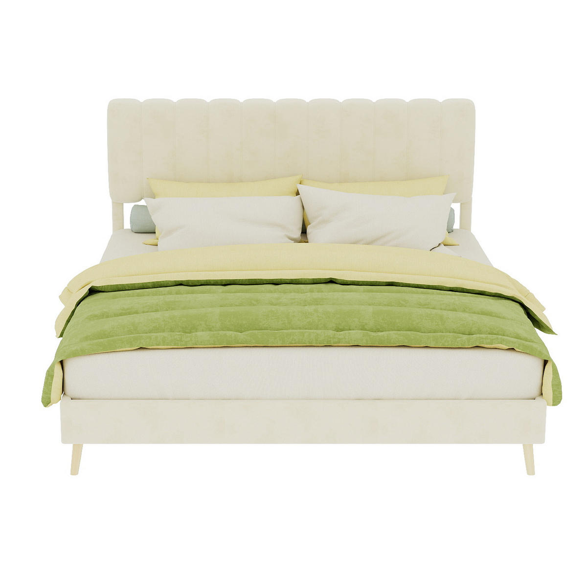 POLSTERBETT 160/200 cm DE-32951 mit hohem Kopfteil und Matratze Beige - Beige, Metall (160/200cm) - ComfortXL