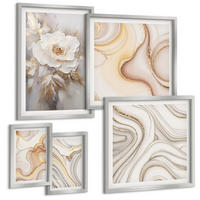 BILDER SET 5er Set - 50x50 cm & 20x30 cm & 40x60 cm Silberner Rahmen - Rose Eiffelturm Pferd Riesenrad S/W - Silberfarben, Kunststoff (40/60cm) - TULUP