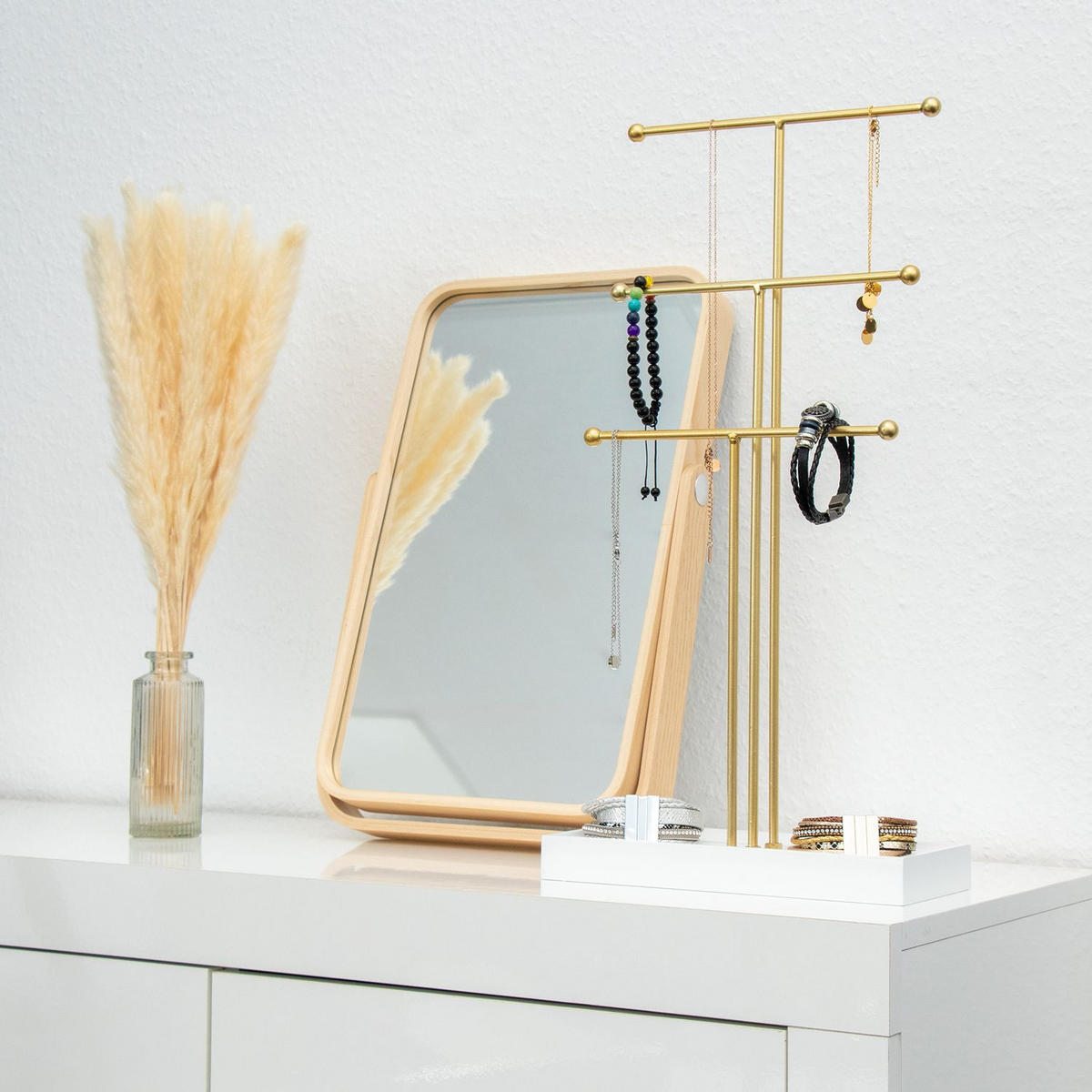 SCHMUCKSTÄNDER mit 3 Ebenen - Goldfarben, Metall (11/47/24cm) - Intirilife