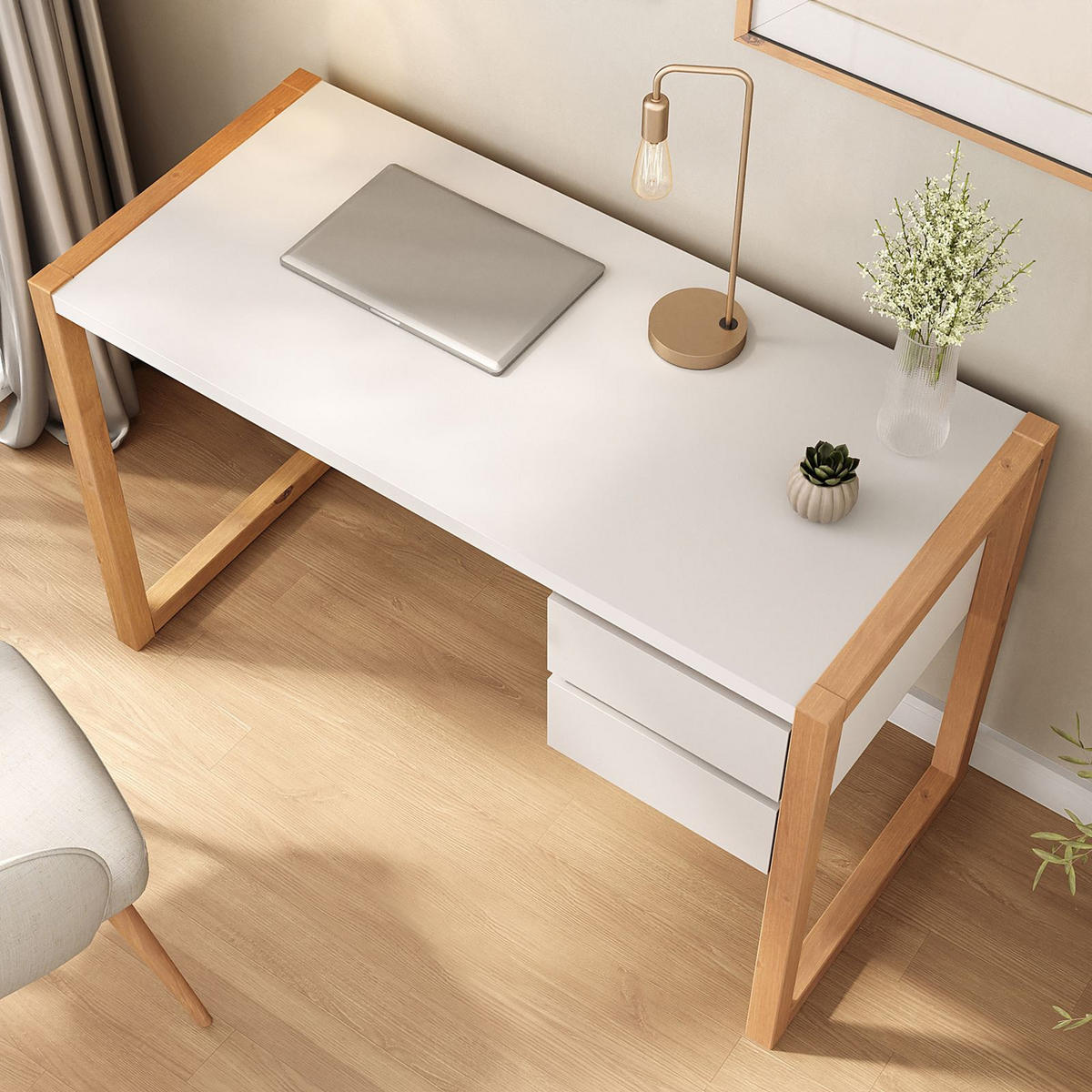 SCHREIBTISCH BELINDA - Eichefarben/Weiß, Holz (54/118/75cm) - IDIMEX