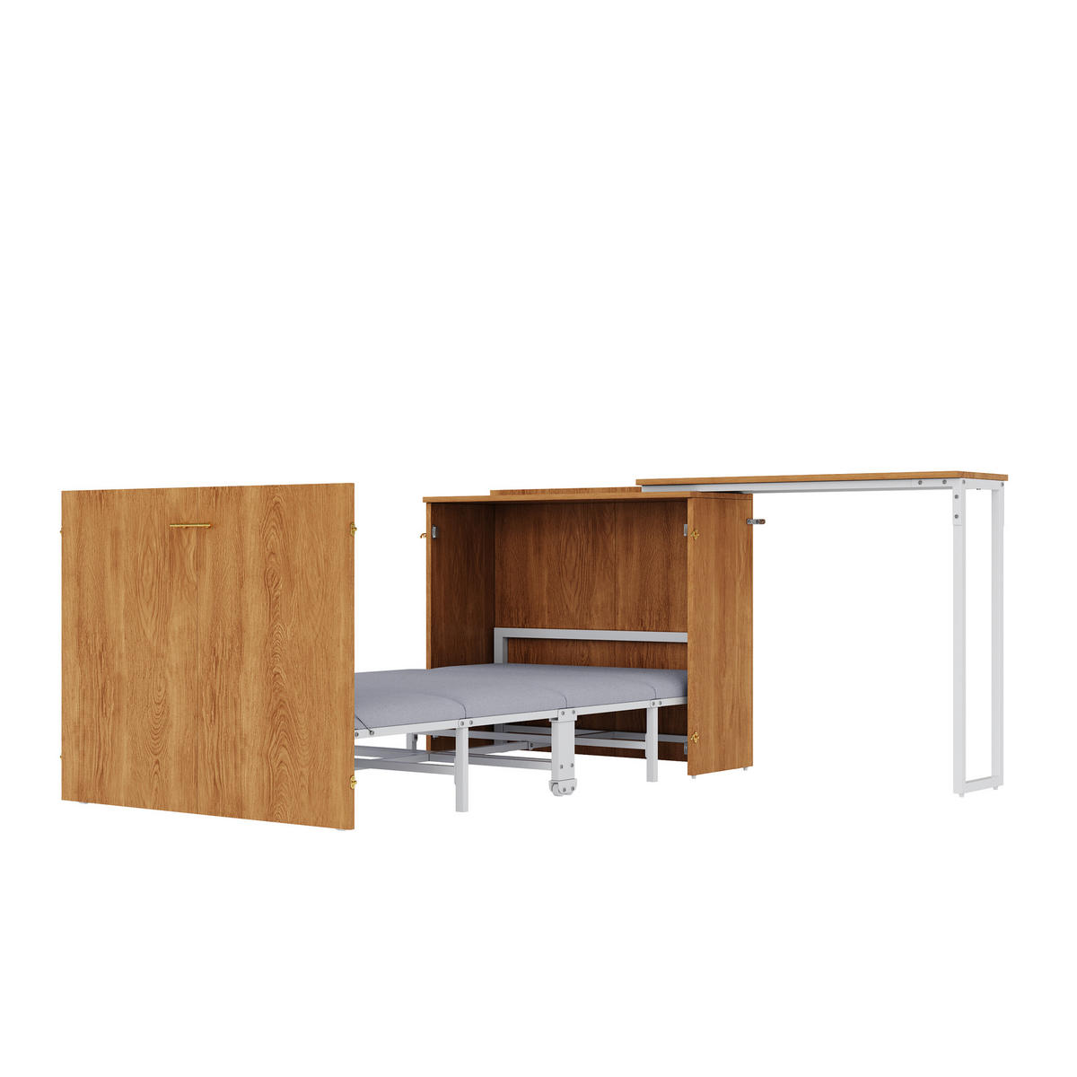 KLAPPBETT 90/200 cm in Natur mit Drehschreibtisch und Rollen - Naturfarben, Holzwerkstoff/Textil (90/200cm) - CHICFURN