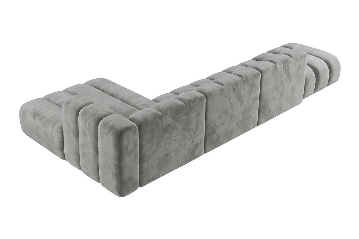 ECKSOFA Modulares In L-Form Mit Hocker, Velvet-Stoff Riviera, Grau, Links, GRAND - Grau, Holz (386/179cm) - Kaiser Möbel