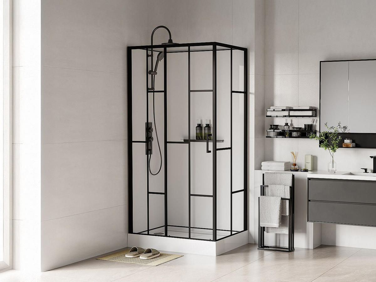 DUSCHKABINE - 110 cm x 80 cm - metall - schwarz, weiß Gavila - Schwarz/Weiß, Glas/Metall (80/110/200cm) - Vente-Unique