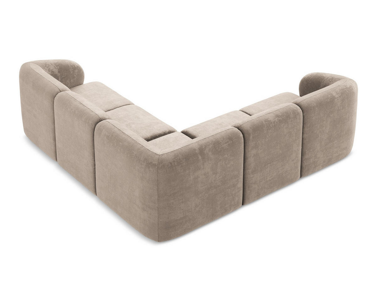 ECKSOFA Chenille Stoff Beige - Schwarz/Cappuccino, Holzwerkstoff/Kunststoff (251/251cm) - Makamii