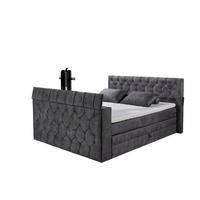 BOXSPRINGBETT 180x200 – motorisierte TV‑Halterung, HR-Lux-Topper, Duo‑Wendematratze H3/H4 - Anthrazit, Textil (180/200cm) - ed exciting design