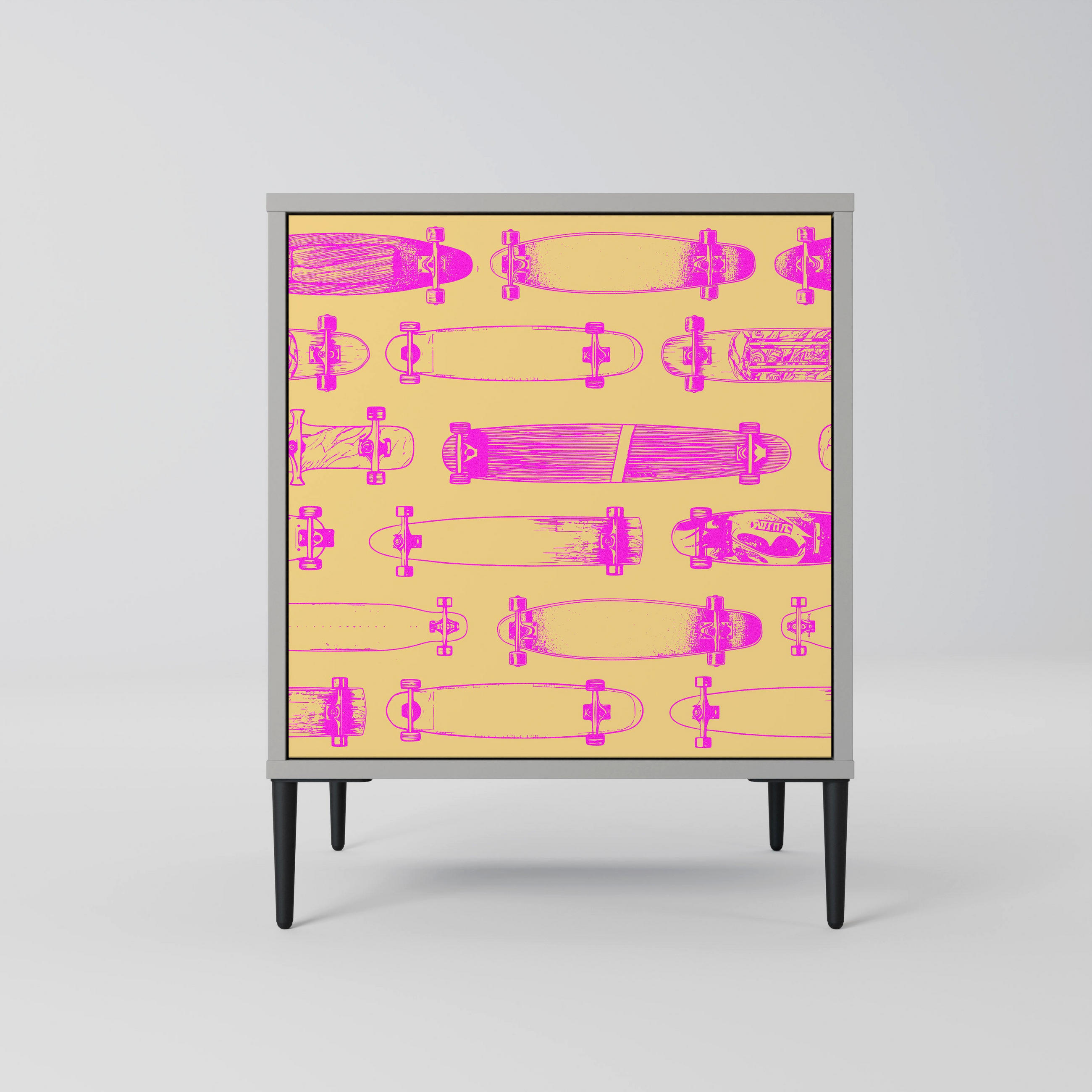 SIDEBOARD SKATEBOARD ARTISTRY, Grau, 57,5x42x72,5 cm, Schwarze Metallfüße - Multicolor/Schwarz, Holzwerkstoff/Metall (57.5/72.5/42cm) - SpaceRebels