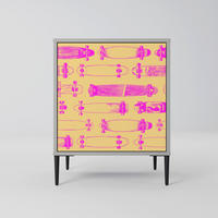 SIDEBOARD SKATEBOARD ARTISTRY, Grau, 57,5x42x72,5 cm, Schwarze Metallfüße - Multicolor/Schwarz, Holzwerkstoff/Metall (57.5/72.5/42cm) - SpaceRebels