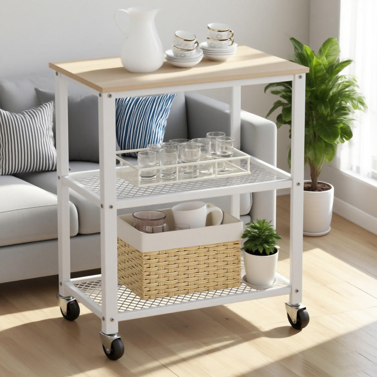 KÜCHENWAGEN - Weiß, Holzwerkstoff/Metall (40/77.5/40cm) - Relaxdays