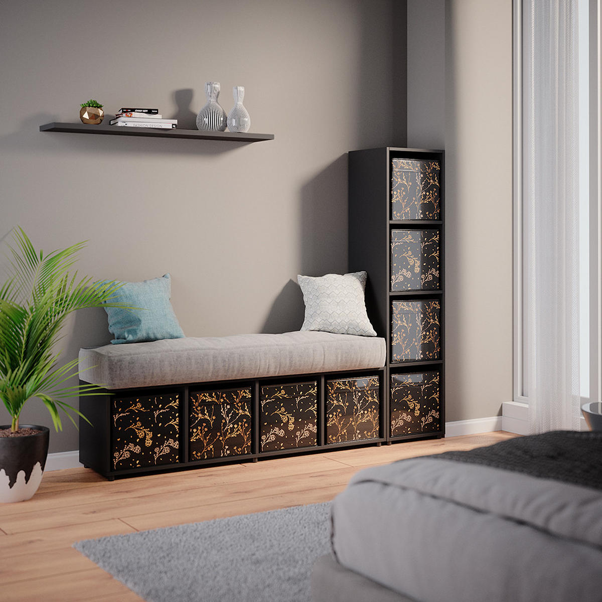 DĚLICÍ STĚNA Ludus Černá - černá, kompozitní dřevo (142.5/36.2/33cm) - Vicco